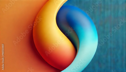 A close-up image of two contrasting color objects merging together in a smooth curve. photo