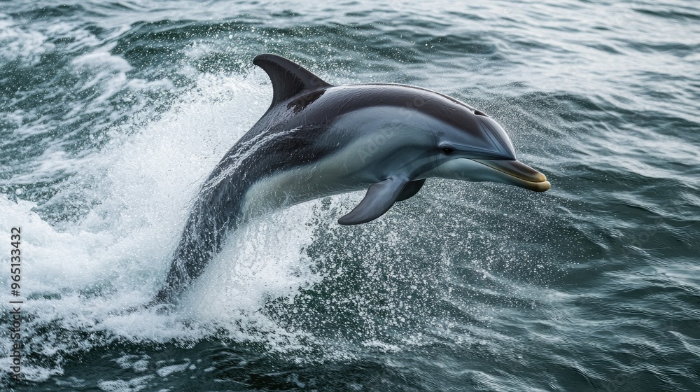 Fototapeta premium A dolphin breaching the surface of the ocean