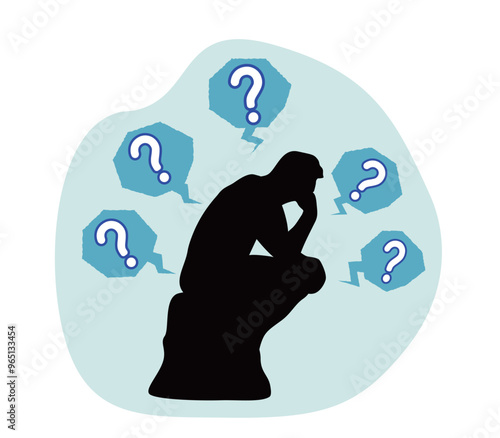 Bronze statue of a troubled thinker Silhouette dementia, The Thinker of rodin