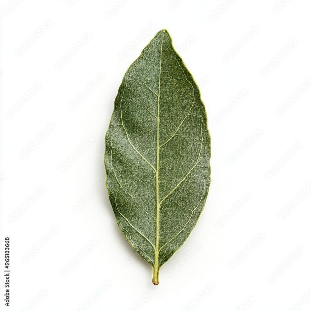 Obraz premium Single green bay leaf isolated on white background.