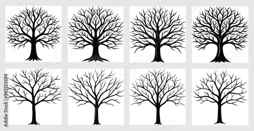 Silhouette set of Tree without leaves 