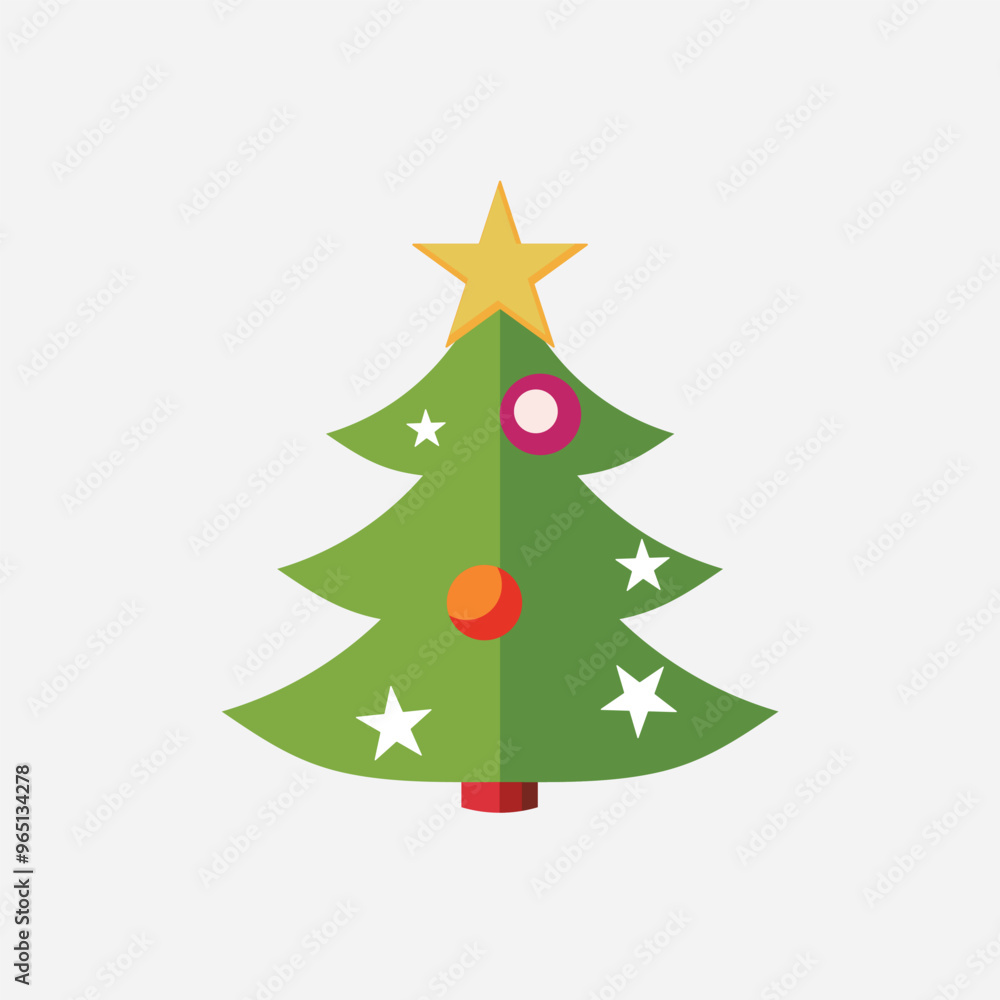 Christmas Style Tree with Snowflakes and Ornaments, Greeting Card Christmas Style Tree with Snowflakes and Ornaments, Greeting Card