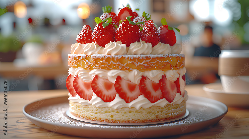 a realistic photo a cake with 6 strawberries on top : Generative AI a realistic photo a cake with 6 strawberries on top : Generative AI