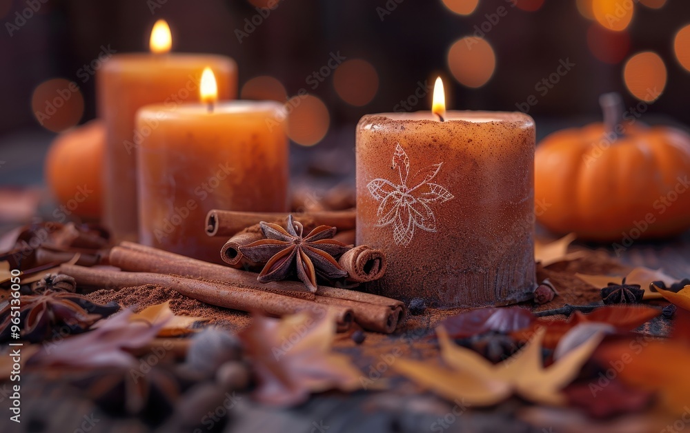 Candles and Cinnamon Sticks: A Warm and Cozy Autumn Scene Candles and Cinnamon Sticks: A Warm and Cozy Autumn Scene