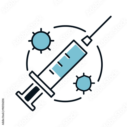 syringe with virus icon over white background, half line half color style, vector illustration