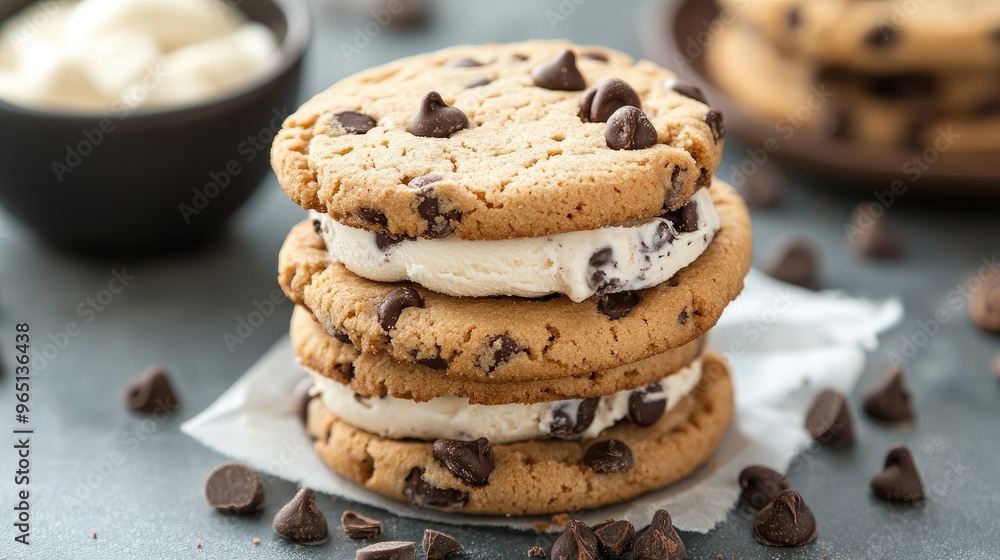 Ice cream sandwich with chocolate chip cookies Ice cream sandwich with chocolate chip cookies