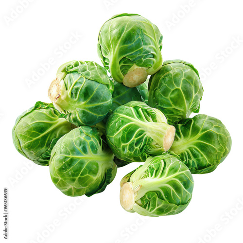 A vibrant cluster of fresh Brussels sprouts, showcasing rich green hues and intricate leaf patterns, perfect for healthy meals or seasonal dishes