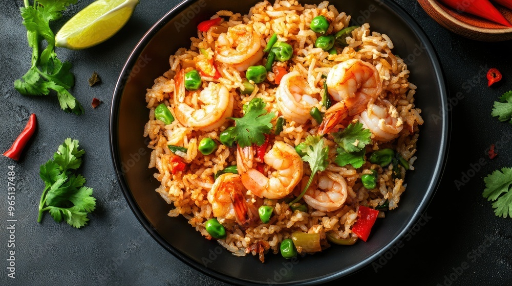 Khao pad fried rice with shrimp and vegetables Khao pad fried rice with shrimp and vegetables