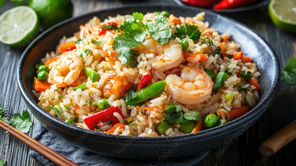 Khao pad fried rice with shrimp and vegetables Khao pad fried rice with shrimp and vegetables