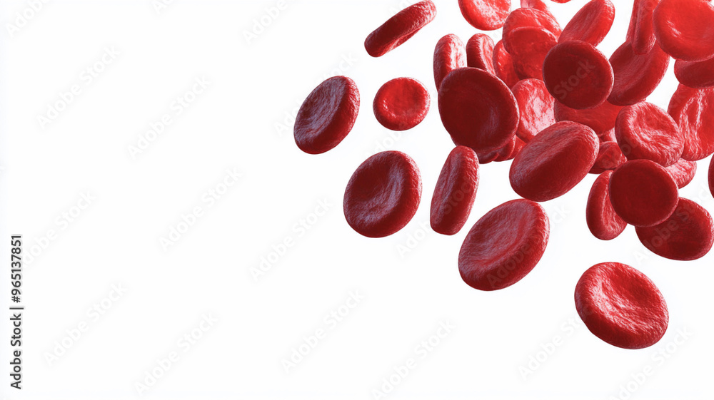 Red blood cells falling on a white background Red blood cells falling on a white background