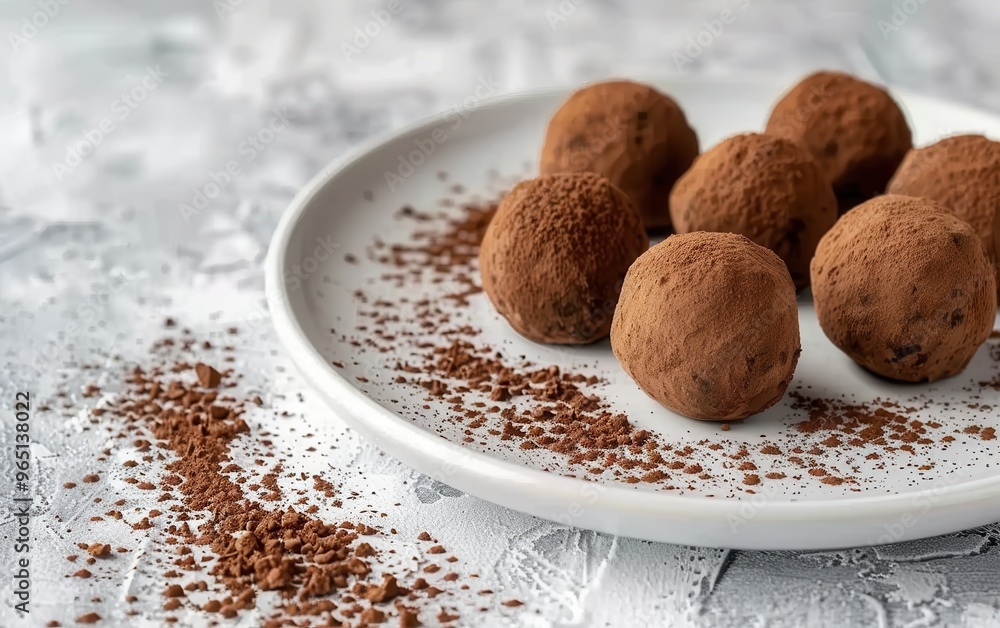 Chocolate Truffles on a White Plate Chocolate Truffles on a White Plate