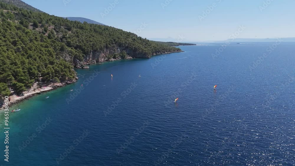 Aerial View of the Gaber Beach Camping Aloa in Bol on Brac Island, Split Dalmatia, in Croatia. Summer Vacation Resort Near Golden Cape or Golden Horn Zlatni Rat Beach Aerial View of the Gaber Beach Camping Aloa in Bol on Brac Island, Split Dalmatia, in Croatia. Summer Vacation Resort Near Golden Cape or Golden Horn Zlatni Rat Beach