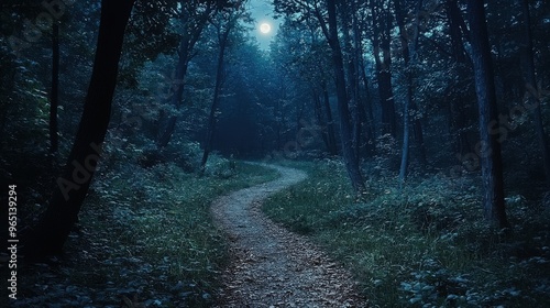 A moonlit path in a forest, leading to nowhere, aimlessness, lost in lifeâ€™s journey photo