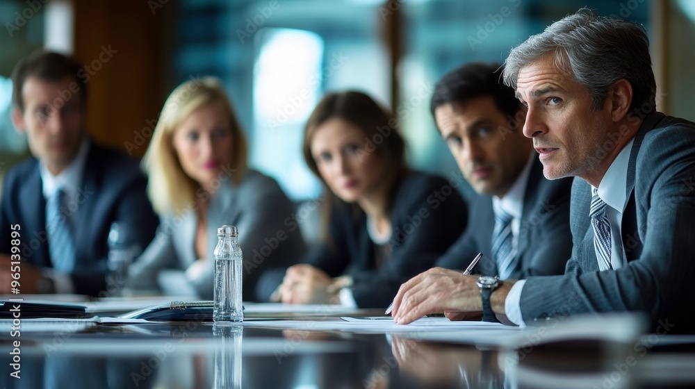 Group of executives reviewing a business plan in a boardroom, corporate strategy meeting Group of executives reviewing a business plan in a boardroom, corporate strategy meeting