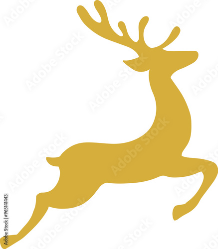 Christmas golden reindeer jumping silhouette
