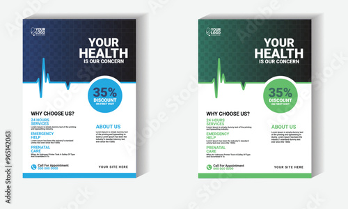 Healthcare hospital medical A4 flyer design template.

