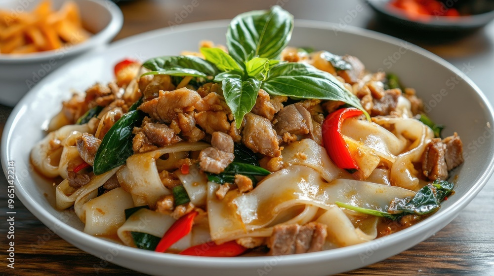 Pad kee mao drunken noodles with pork and basil Pad kee mao drunken noodles with pork and basil