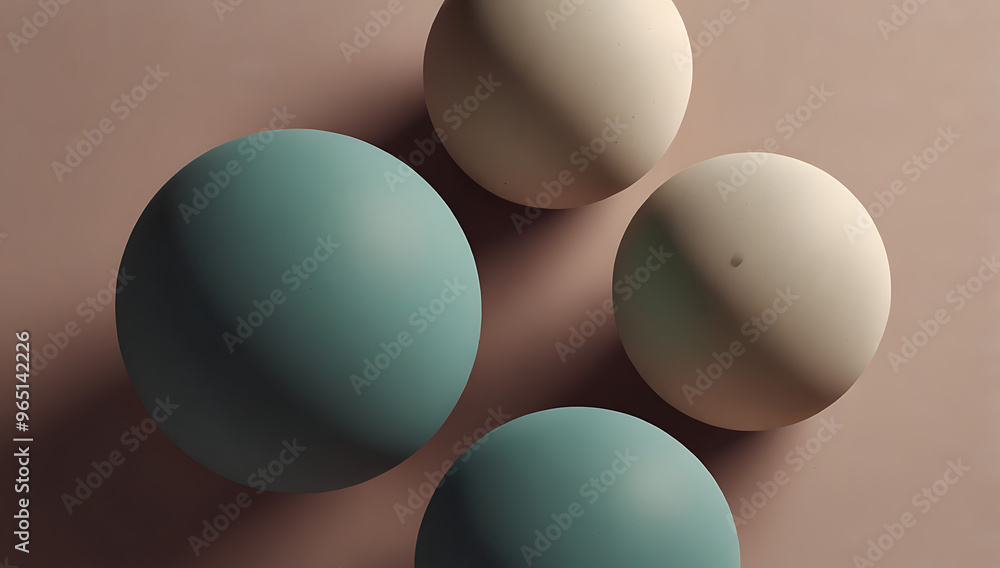 A minimal abstract illustration of floating spheres with soft shadows on a plain background. The spheres vary in size and seem to hover weightlessly, symbolizing balance, potential, and open space A minimal abstract illustration of floating spheres with soft shadows on a plain background. The spheres vary in size and seem to hover weightlessly, symbolizing balance, potential, and open space