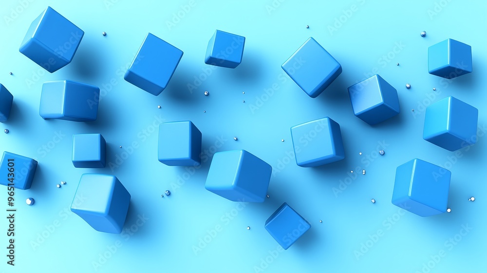 Dynamic arrangement of blue cubes on a vibrant blue background, showcasing a modern and abstract design. Dynamic arrangement of blue cubes on a vibrant blue background, showcasing a modern and abstract design.