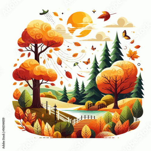 Attractive vector image showing the beautiful autumn season