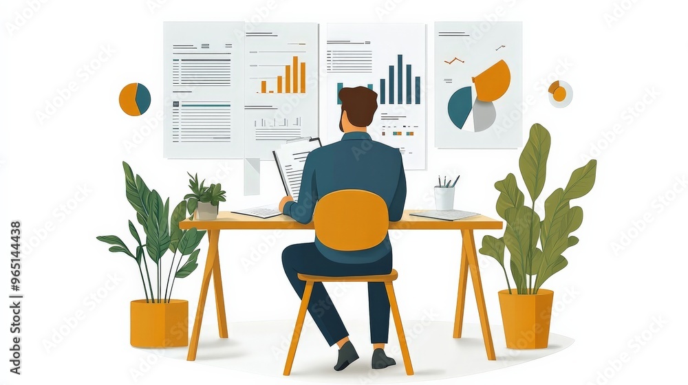 Data-Driven Strategist:  A focused professional analyzes financial charts and reports, immersed in a world of data visualization.