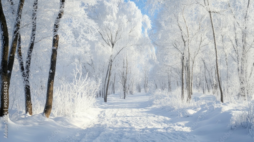 Snowy forest with trees covered in ice Snowy forest with trees covered in ice