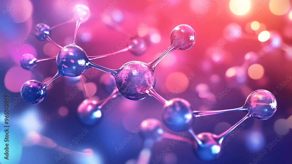 Colorful molecular structure illustration with glowing elements in a vibrant abstract background Colorful molecular structure illustration with glowing elements in a vibrant abstract background
