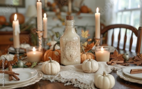 Cozy Autumn Table Setting with Candles and Pumpkins