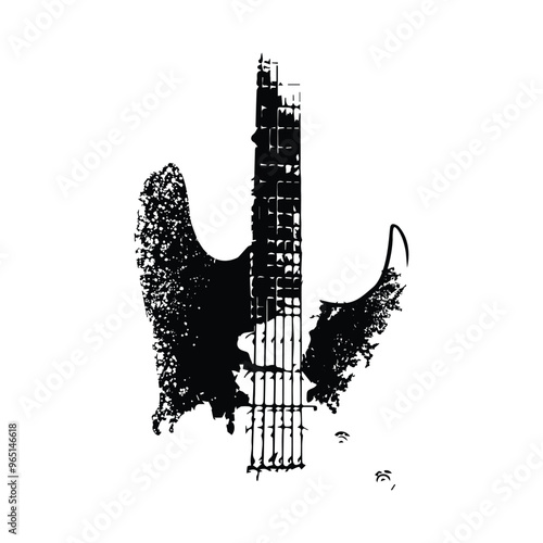 Icon guitar listrik. Ilustrasi gambar tangan vector instrumen stratocaster Fender.