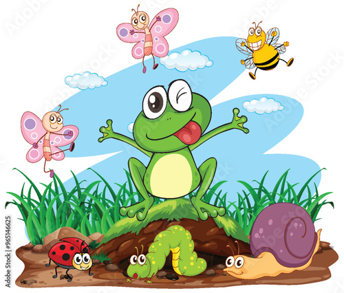 Happy Frog and Friends in Nature