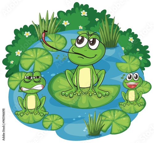 Happy Frogs in a Pond