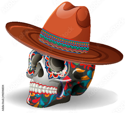 Colorful Mexican Sugar Skull with Hat