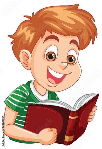 Happy Boy Reading a Book