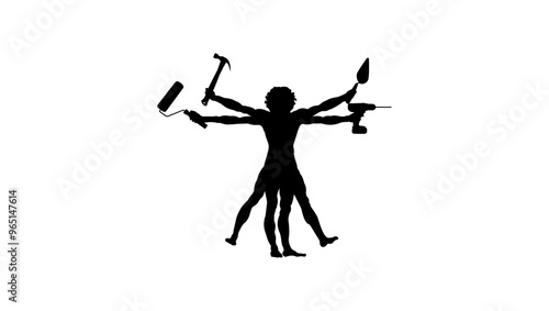 home repair service,Vitruvian Man, black isolated silhouette