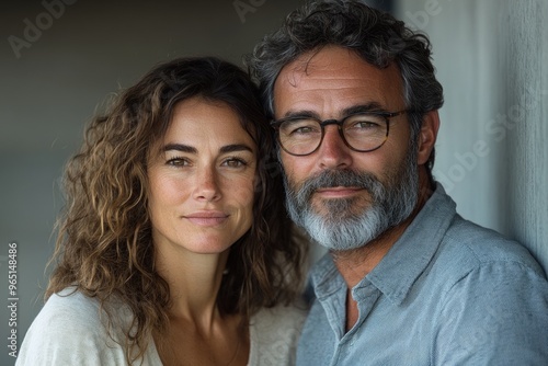 Attractive couple smiling and posing for the camera photo