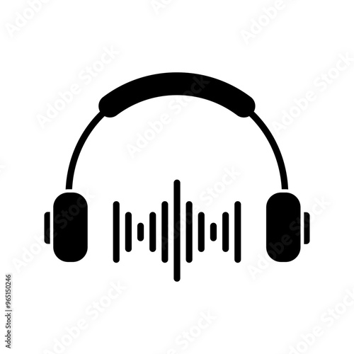 headphones with frequency wave, illustration of listening to the music icon vector