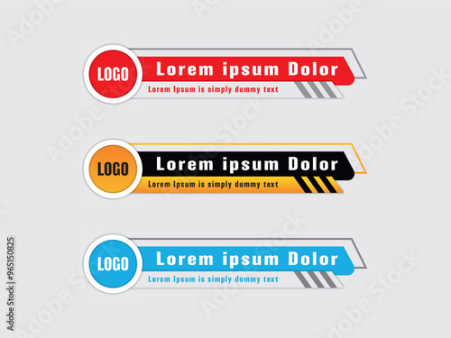 Creative set of Lower third design template with 3 color premium vector