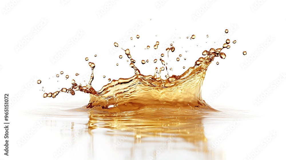 Shimmering Golden Water Splash with Ripples on White Background Shimmering Golden Water Splash with Ripples on White Background