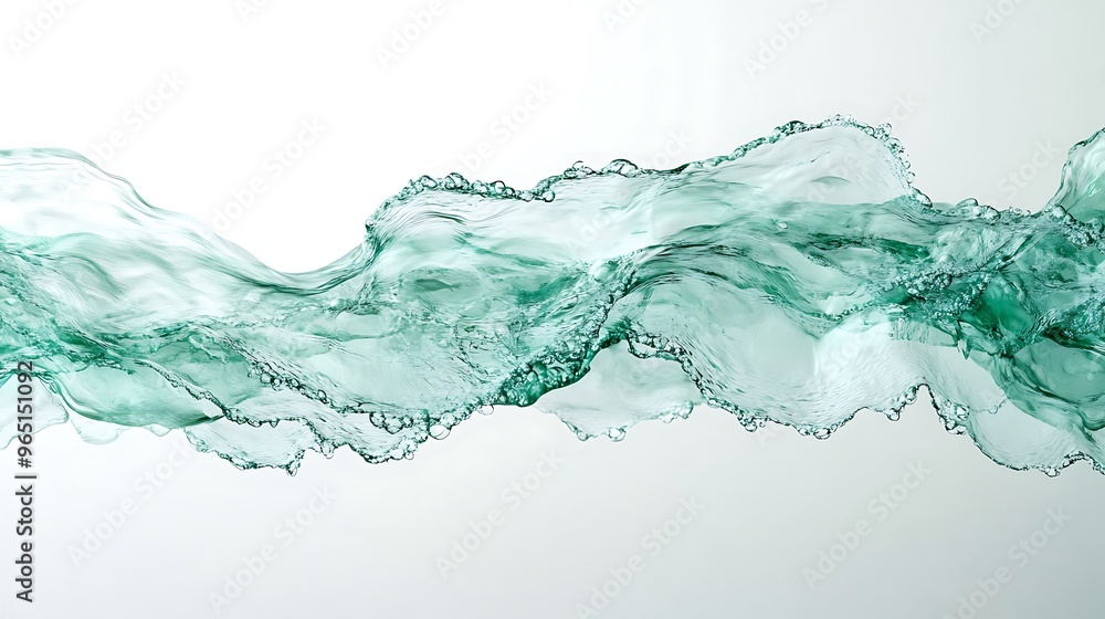 Obraz premium Tranquil Green Water Wave Frozen in Time on White Background with Soft Studio Light â€“ Minimalist Aquatic Motion Capture