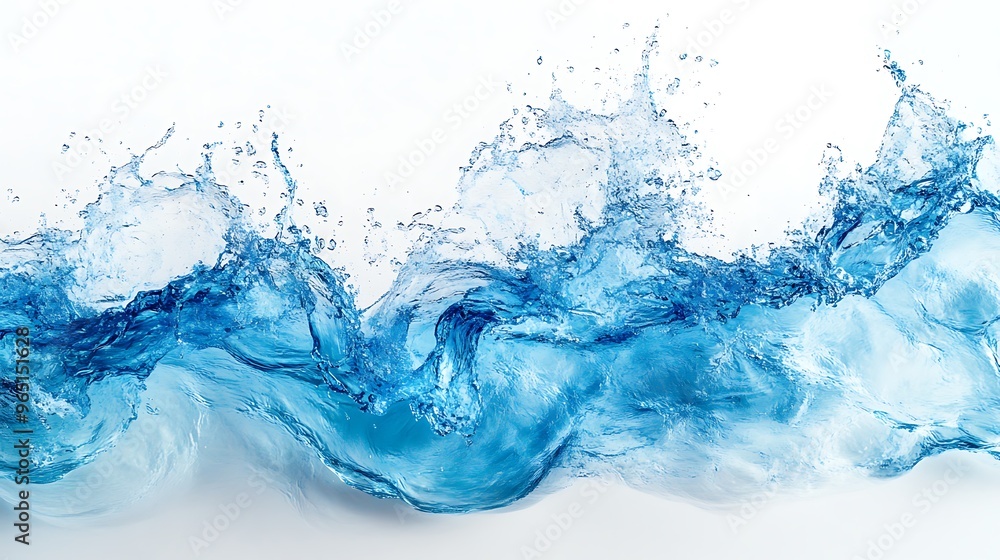 Dynamic Blue Water Wave Frozen in Motion with Soft Studio Lighting on White Background Dynamic Blue Water Wave Frozen in Motion with Soft Studio Lighting on White Background