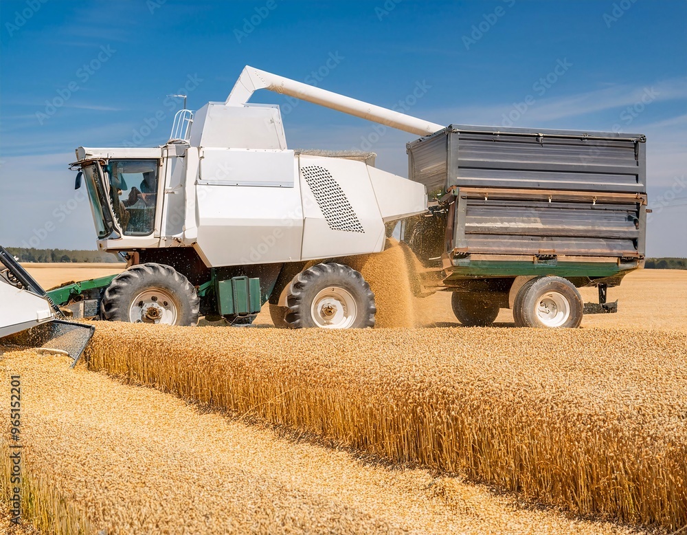 harvester loading wheat into a trailer. generative ai harvester loading wheat into a trailer. generative ai