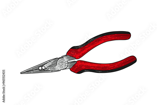 hand drawn pliers colored illustration