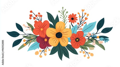 Bright and cheerful wildflowers bouquet in a rustic style. Perfect semiflat illustration for birthday wishes and web design. photo