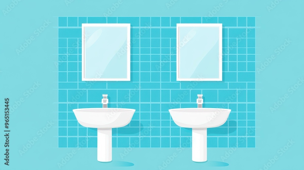 Discover a stylish bathroom with dual sinks and mirrors, featuring elegant azure blue tiles for a chic, balanced look. Discover a stylish bathroom with dual sinks and mirrors, featuring elegant azure blue tiles for a chic, balanced look.