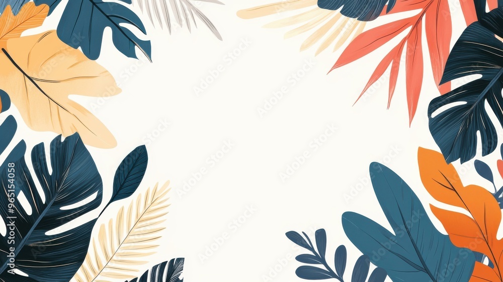 Vibrant, handdrawn tropical leaves create a lively, modern backdrop that enhances any design with a fresh, unique touch. Vibrant, handdrawn tropical leaves create a lively, modern backdrop that enhances any design with a fresh, unique touch.