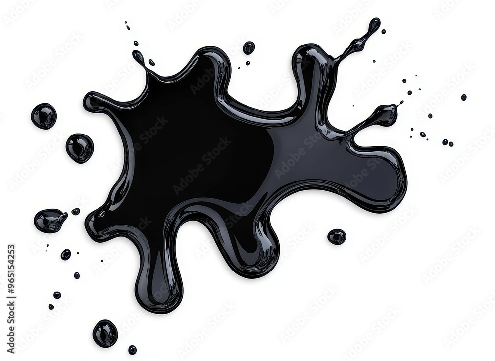 A striking illustration depicting a black oil spill puddle against a  white background, emphasizing contrast.