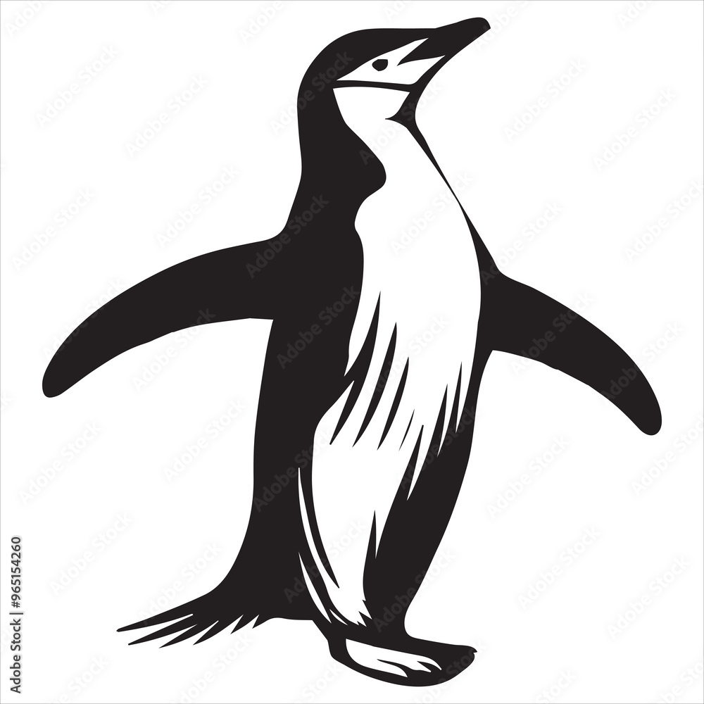 Obraz premium Chinstrap Penguin silhouette - Penguin Bird Vector Illustration in black and white 