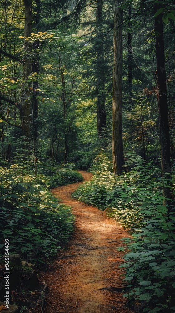 Fototapeta premium A forest path with trees and bushes