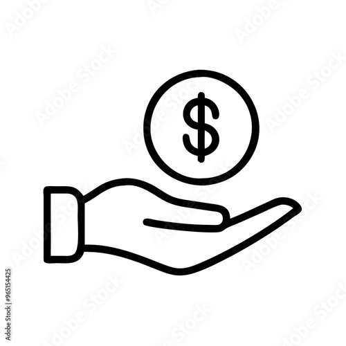 Vector business dollar in hand icon, financial transaction, minimalistic design, monochrome color