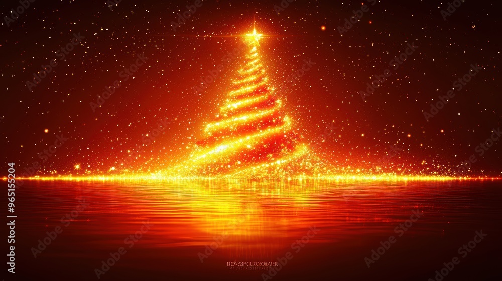Glowing Christmas tree illuminates a tranquil lake under a starry night sky during the festive season Glowing Christmas tree illuminates a tranquil lake under a starry night sky during the festive season